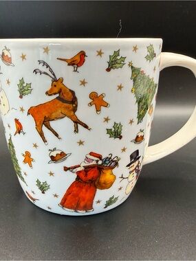Festive Christmas Santa & Reindeer Holiday Mug - White with Red & Green
